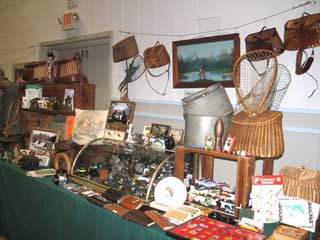 Antique Minnow Bucket, Creel, Nets and Fishing Reels at the Antique Tackle Show in Santa Rosa