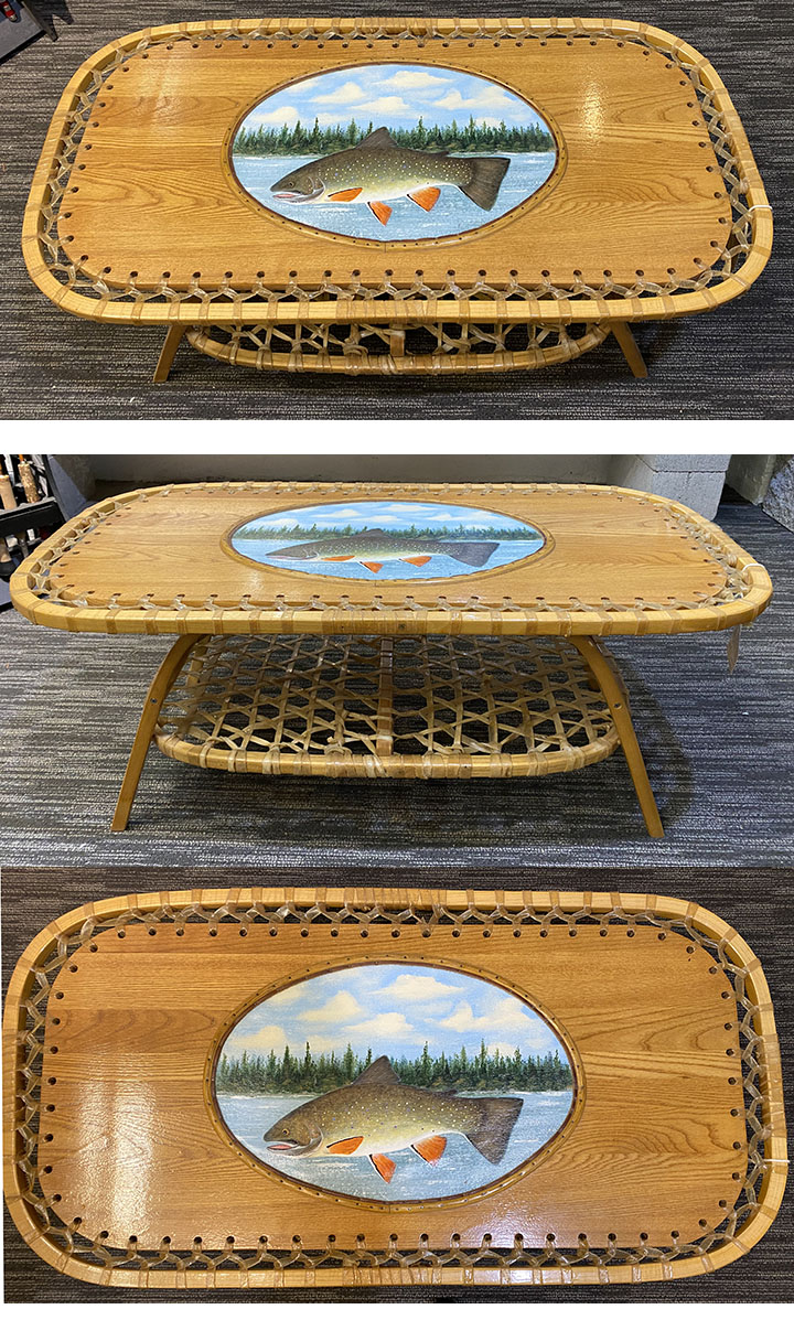 SPECTACULAR HAND PAINTED TROUT OAK/GUT COFFEE TABLE! (Shipping Inc. within US)