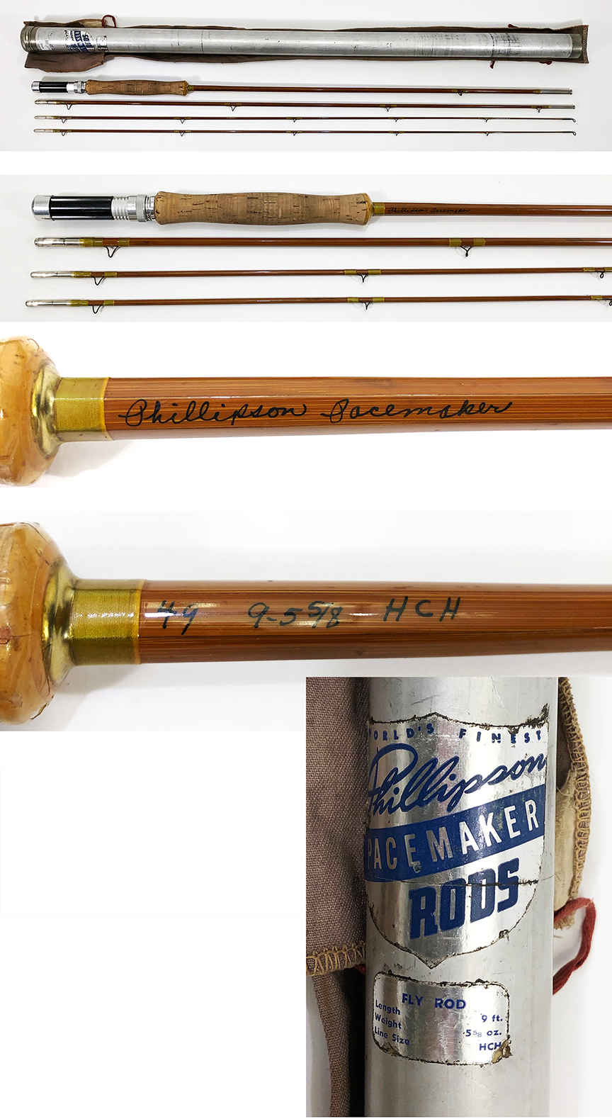 PHILLIPSON PACEMAKER BAMBOO FLY ROD 9'-0 7 WT. 3/2 W/TUBE!