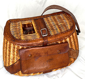 French Fly-Fishing WIcker and Leather Creel, Early 20th Century at