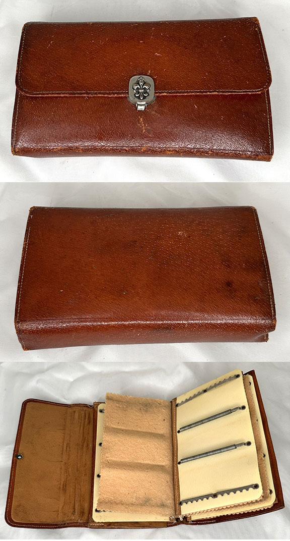 C.1910-20 FLEUR-DE-LIS FLY WALLET PIGSKIN LEATHER