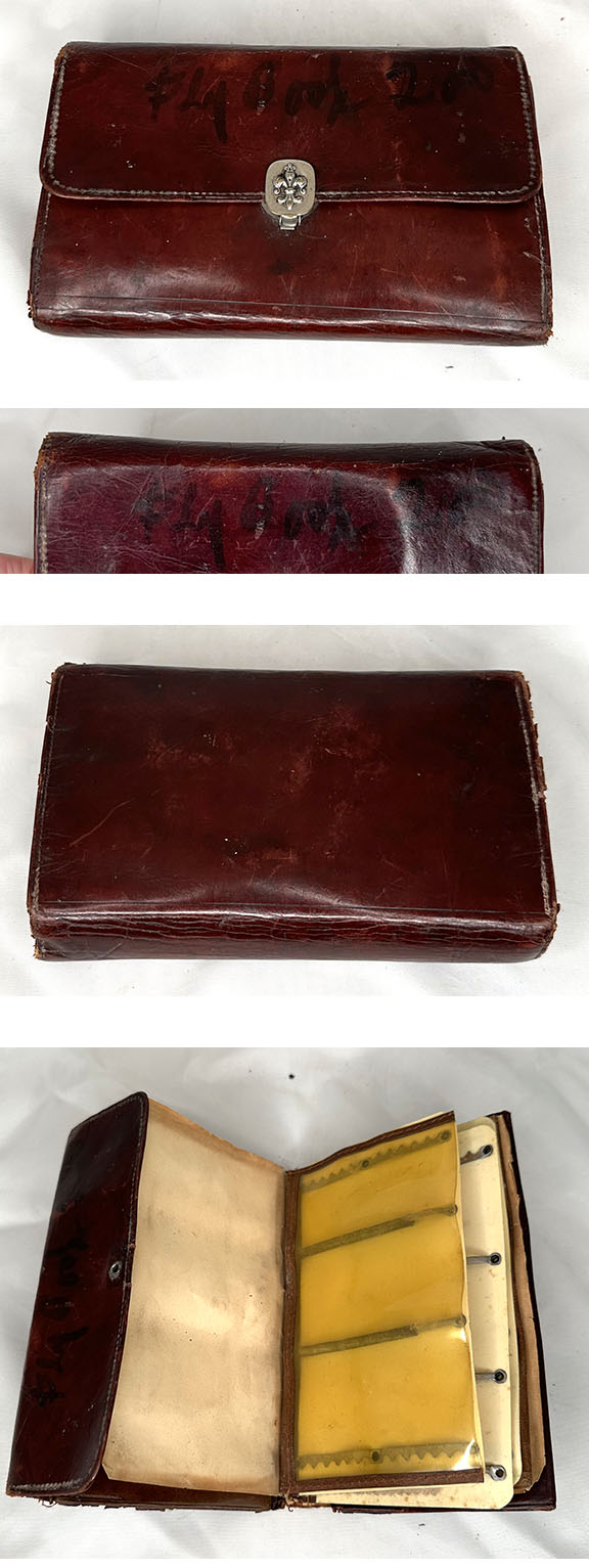 EARLY 1900'S FLY WALLET BURGUNDY LEATHER W/FLEUR DE-LIS CLOSURE! 