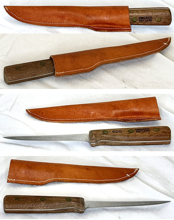 MINT/UNUSED CHICAGO CUTLERY No. 62S FILET KNIFE & LEATHER SHEATH!