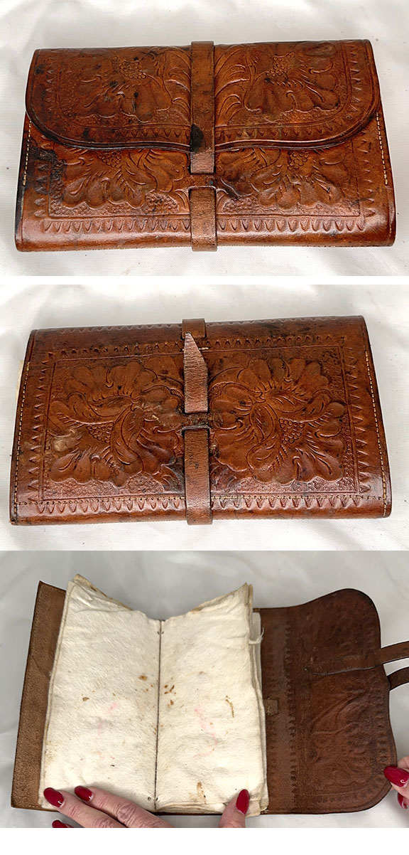 G.LAWRENCE ? TOOLED/EMBOSSED LEATHER FLY WALLET C.1930